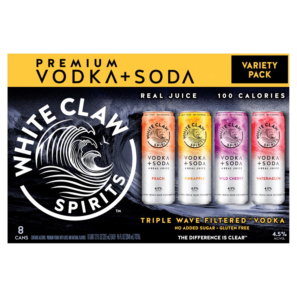 slide 1 of 1, White Claw Spirits Vodka + Soda Variety Pack, 8 Pack, 8 ct; 12 fl oz