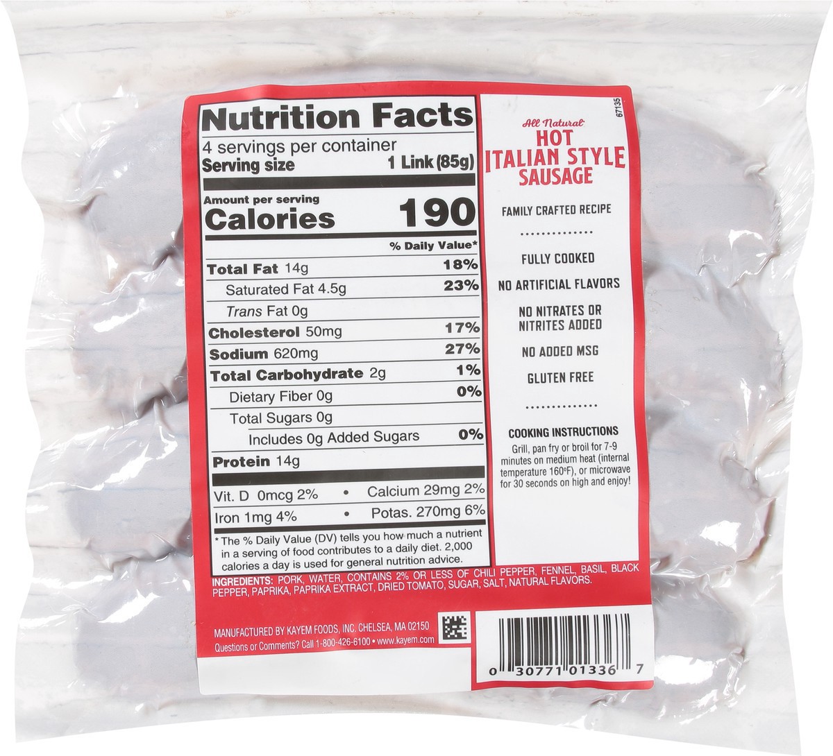 slide 7 of 14, Kayem Hot Italian Style Sausage 12 oz, 12 oz