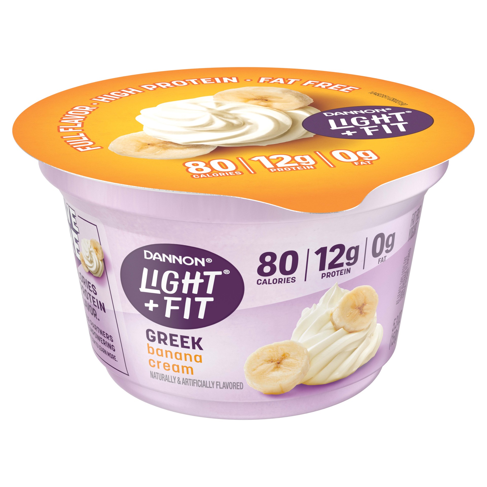 slide 5 of 5, Light + Fit Dannon Light + Fit Greek Banana Cream Nonfat Yogurt Cup, 