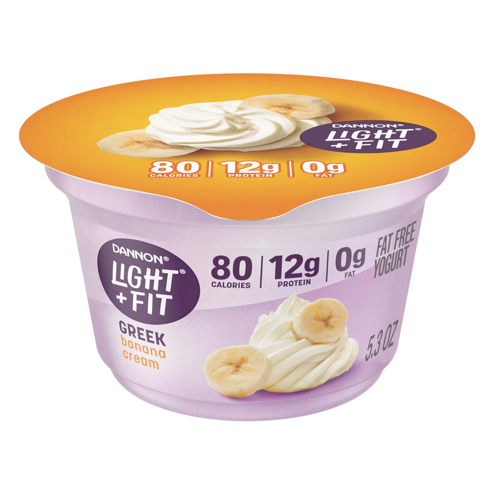 slide 1 of 5, Light + Fit Dannon Light + Fit Greek Banana Cream Nonfat Yogurt Cup, 