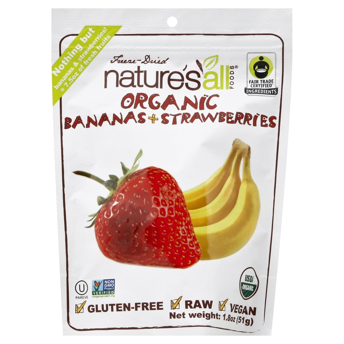 slide 1 of 1, Nature's All Foods Bananas + Strawberries 1.8 oz, 
