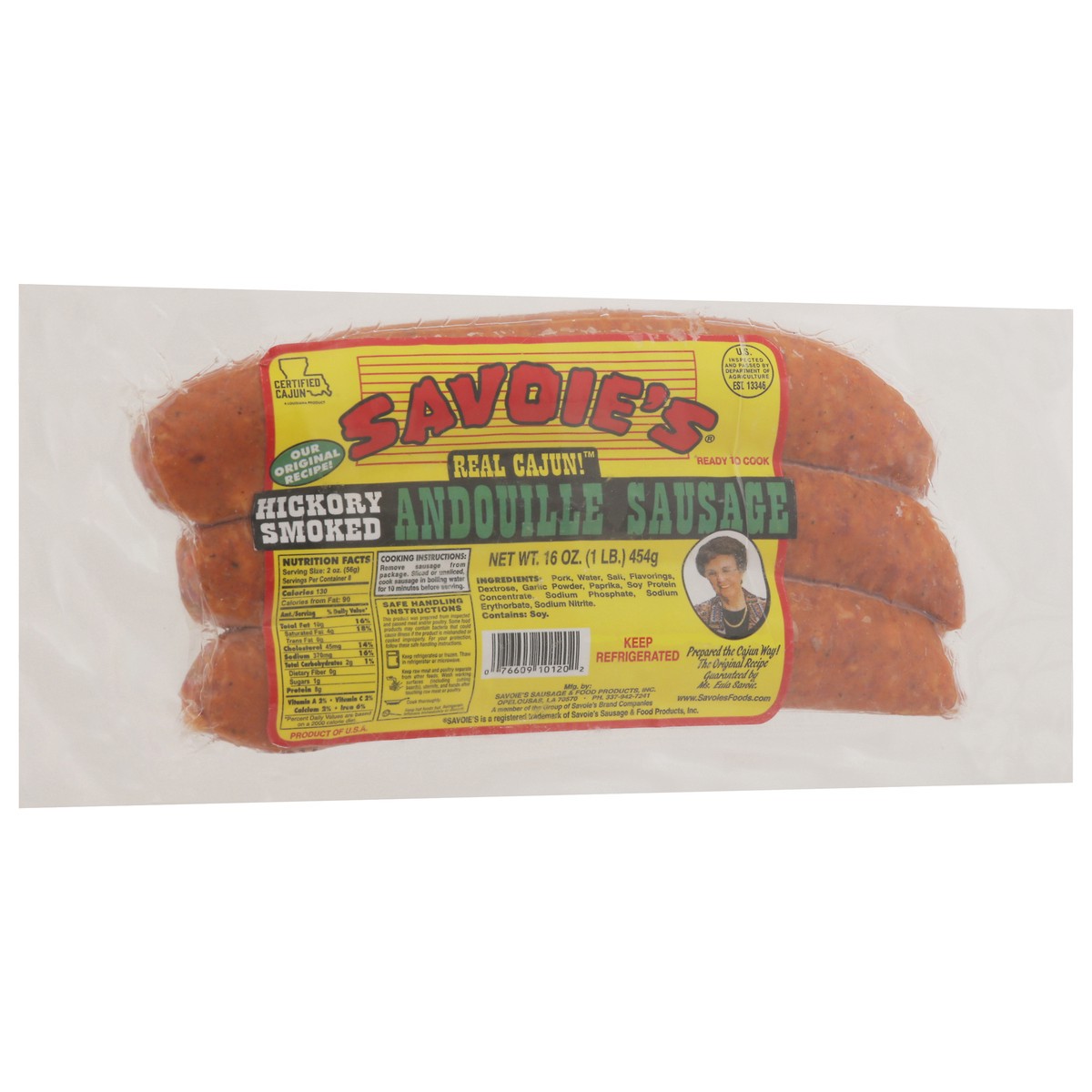 slide 4 of 14, Savoie's Cajun Hickory Smoked Andouille Sausage, 16 oz