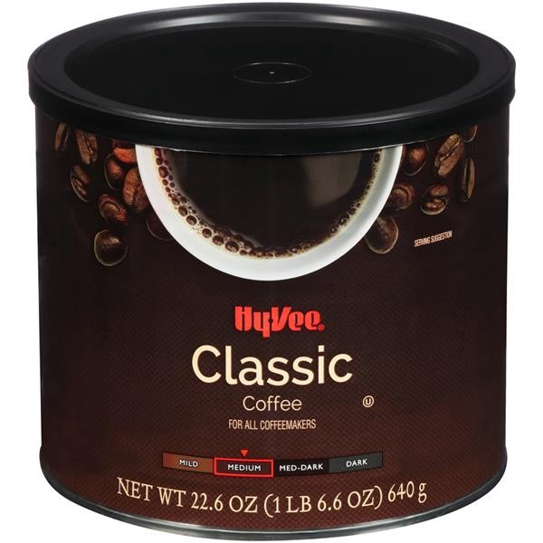 slide 1 of 1, Hy-Vee Classic Medium Roast Ground Coffee - 22.6 oz, 22.6 oz