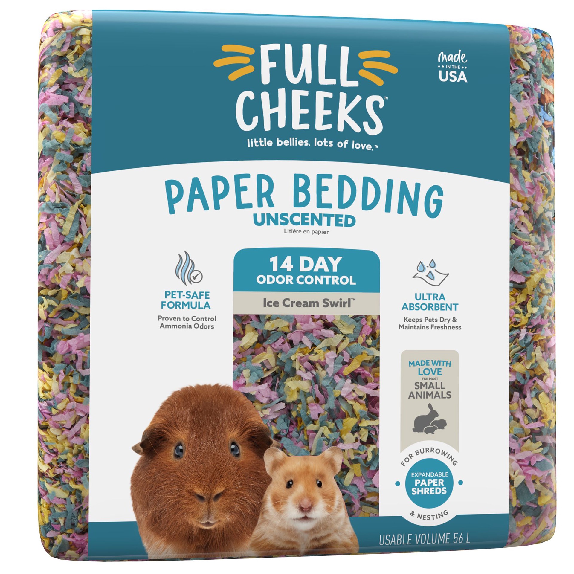 slide 1 of 1, Full Cheeks Odor Control Small Pet Paper Bedding - Ice Cream Swirl, 56 liter