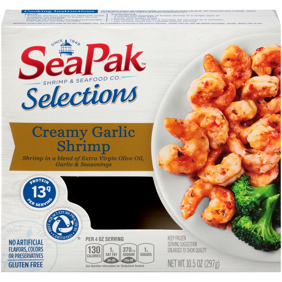 slide 1 of 8, SeaPak Creamy Garlic Shrimp, 10.5 oz