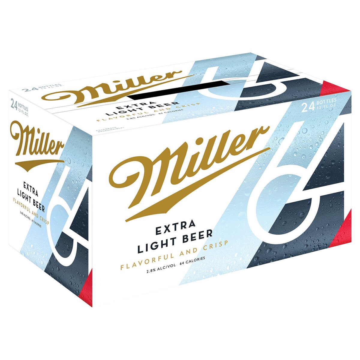 slide 4 of 5, Miller 64 Extra Light Lager Beer, 24 Pack, 12 fl. oz. Bottles, 2.8% ABV, 288 oz