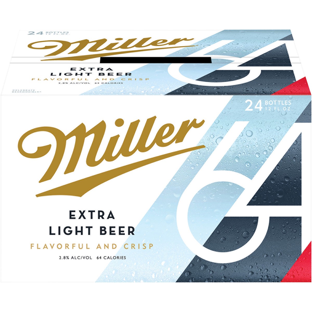 slide 5 of 5, Miller 64 Extra Light Lager Beer, 24 Pack, 12 fl. oz. Bottles, 2.8% ABV, 288 oz