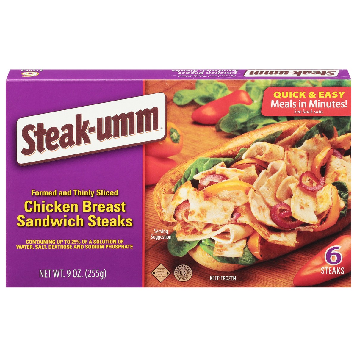 slide 1 of 9, Steak-umm Chicken Breast Sandwich Steaks 6 ea, 6 ct