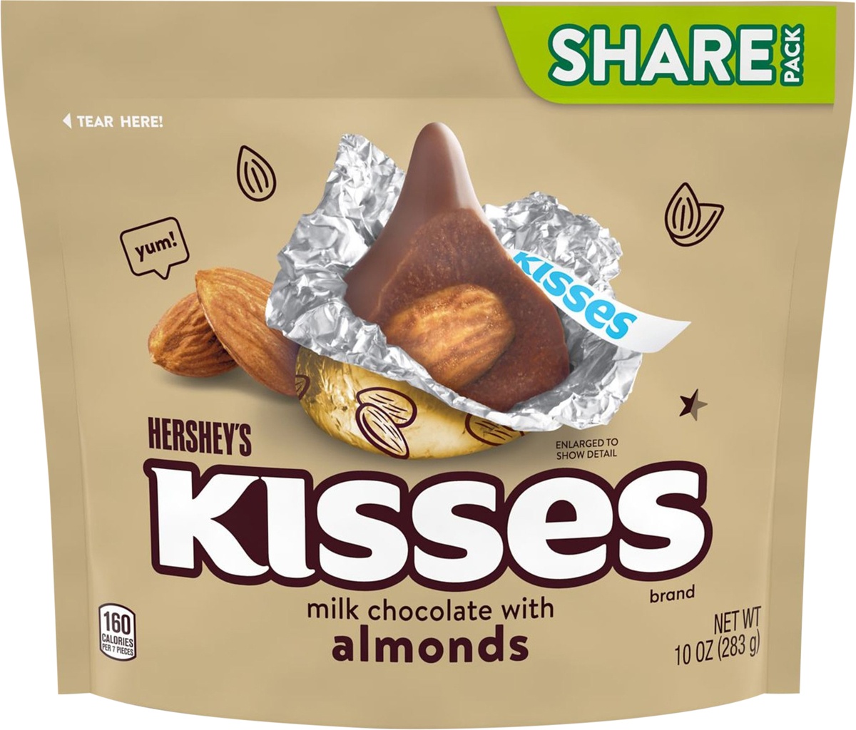 slide 4 of 6, Hershey's Kisses Milk Chocolate With Almonds Share Pack, 10 oz