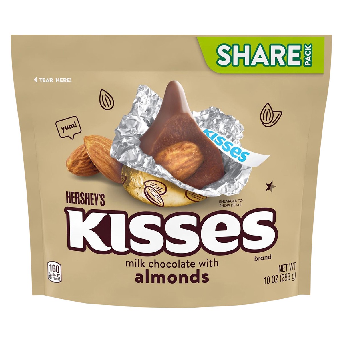 slide 1 of 6, Hershey's Kisses Milk Chocolate With Almonds Share Pack, 10 oz