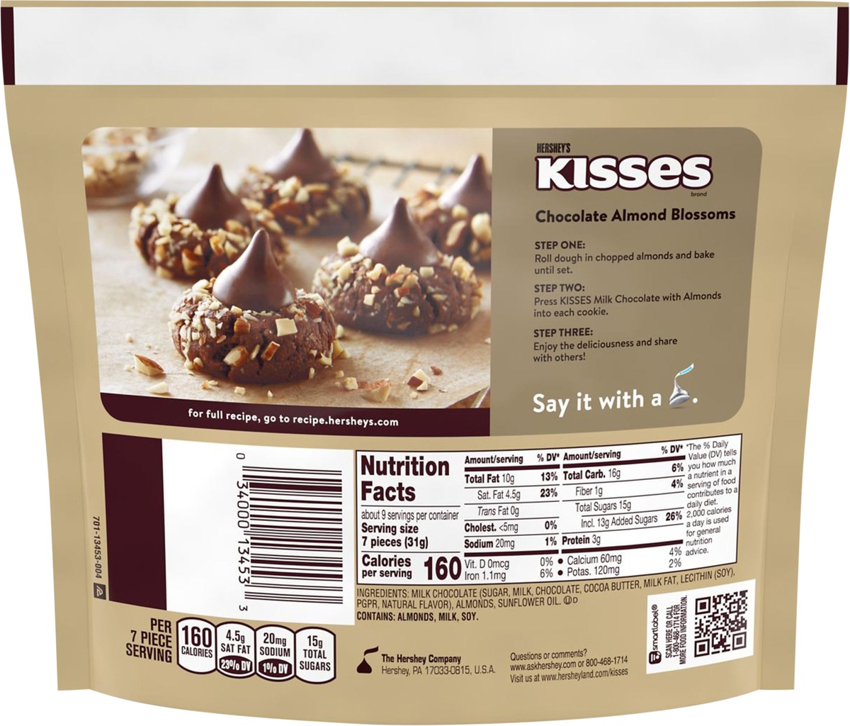 slide 5 of 6, Hershey's Kisses Milk Chocolate With Almonds Share Pack, 10 oz