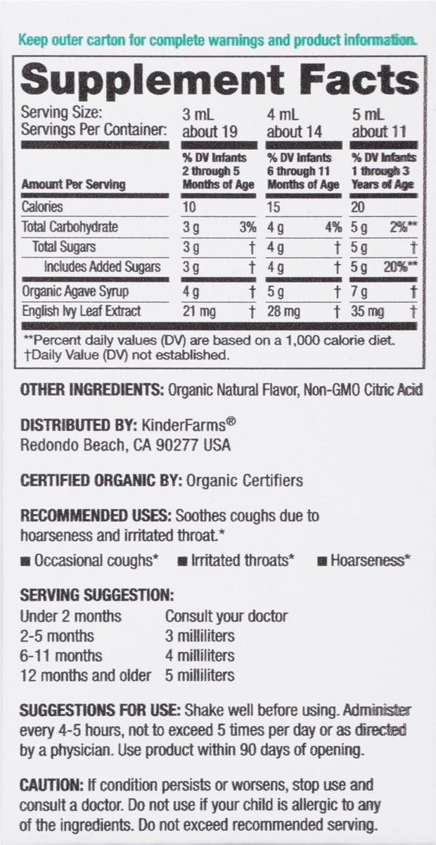 slide 2 of 9, KinderMed Ages 2 Months+ Natural Cherry Flavor Infants' Cough Plus 2 fl oz, 2 fl oz