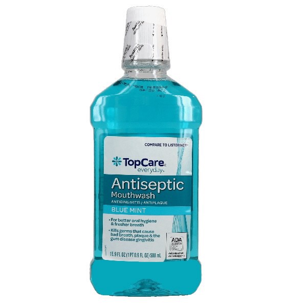 slide 1 of 12, Topcare Everyday Antiseptic Blue Mint Mouthwash 16.9 oz Bottle, 16.89 fl oz