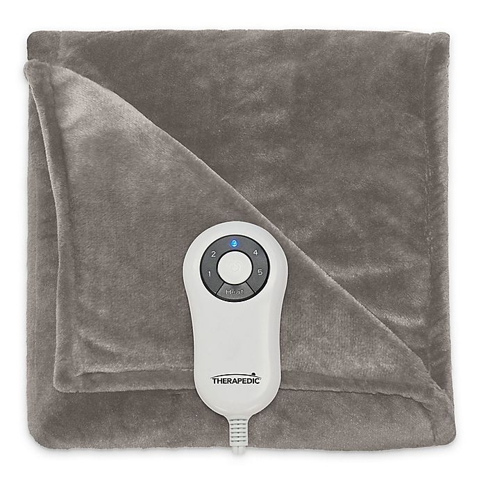 slide 2 of 3, Therapedic Electric Heated Silky Plush Throw Blanket - Stone, 1 ct