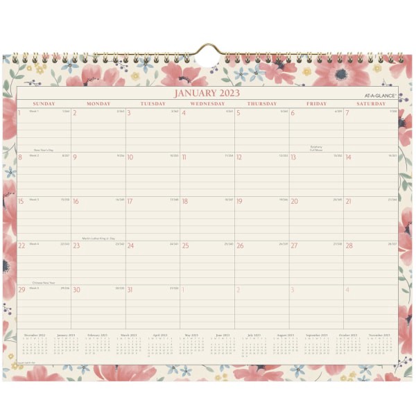 slide 2 of 8, At-A-Glance Badge 2023 Ry Monthly Wall Calendar, Floral, Medium, 15'' X 12'', 15 in