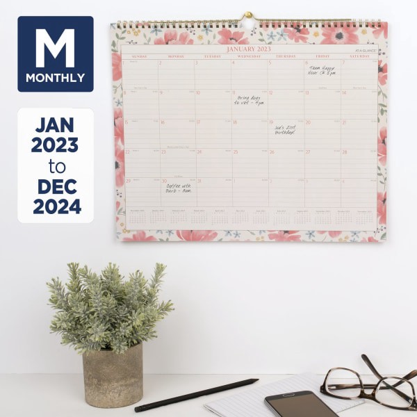 slide 7 of 8, At-A-Glance Badge 2023 Ry Monthly Wall Calendar, Floral, Medium, 15'' X 12'', 15 in