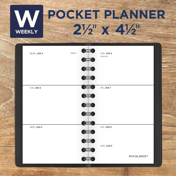 slide 5 of 8, At-A-Glance Weekly Planner, 2-1/2" X 4-1/2", Black, January To December 2022, 7003505, 1 ct