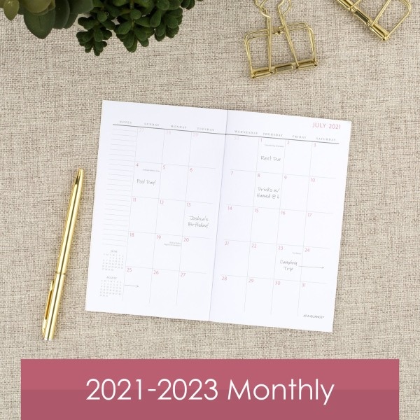 slide 7 of 7, At-A-Glance 2-Year Badge Floral Academic Monthly Planner, 3-1/2'' X 6'', Multicolor, July 2021 To June 2023, 1535F-021A, 1 ct