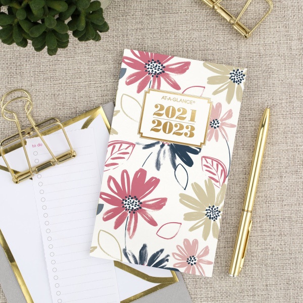 slide 3 of 7, At-A-Glance 2-Year Badge Floral Academic Monthly Planner, 3-1/2'' X 6'', Multicolor, July 2021 To June 2023, 1535F-021A, 1 ct