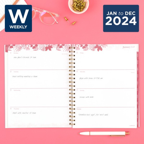 slide 3 of 8, Cambridge Thicket Weekly/Monthly Planner, 8-1/2'' X 11'', Multicolor Floral, January To December 2024, 1681-905, 1 ct