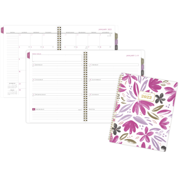 slide 2 of 4, AT-A-GLANCE BADGE Floral 2022 Weekly Monthly Planner, Large, 8 1/2" x 11", 11 in