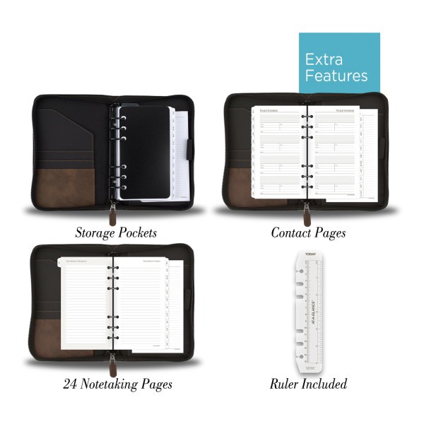 slide 2 of 10, At-A-Glance Simulated Leather Starter Set With Daily/Weekly Planning Pages, Distressed Brown, 1 ct