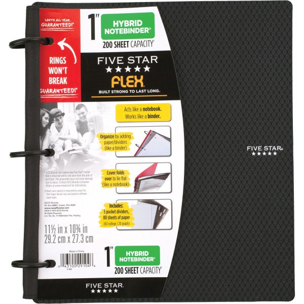 slide 7 of 9, Five Star Flex Hybrid Notebinder With Customizable Cover, 1'' Rings, Black, 1 ct