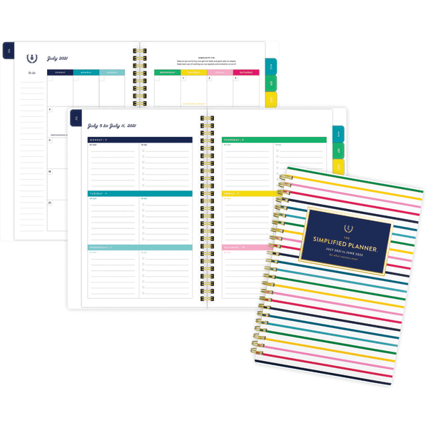 slide 3 of 8, At-A-Glance Simplified By Emily Ley Academic Weekly/Monthly Planner, 8-1/2'' X 5-1/2'', Thin Happy Stripe, July 2021 To June 2022, El60-200A, 1 ct