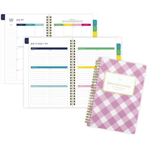 slide 4 of 8, At-A-Glance Simplified By Emily Ley Academic Weekly/Monthly Planner, 8-1/2'' X 5-1/2'', Pink Gingham, July 2021 To June 2022, El62-200A, 1 ct