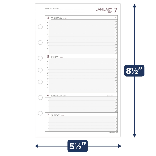 slide 5 of 8, At-A-Glance Weekly Loose-Leaf Planner Refill Pages, 5-1/2" X 8-1/2", January To December 2024, 061-285Y, 1 ct