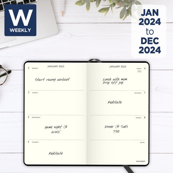 slide 2 of 8, At-A-Glance Plan. Write. Remember. Weekly/Monthly Appointment Book Planner, 5" X 8-1/4", Black, January To December 2024, 706D1005, 5 in