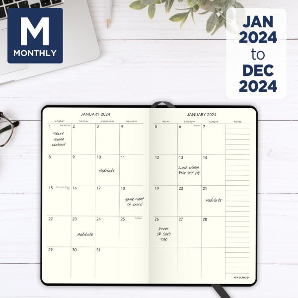 slide 4 of 8, At-A-Glance Plan. Write. Remember. Weekly/Monthly Appointment Book Planner, 5" X 8-1/4", Black, January To December 2024, 706D1005, 5 in