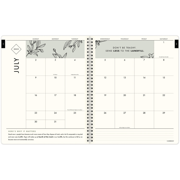 slide 4 of 4, Cambridge GreenPath Academic 2023-2024 Weekly Monthly Planner, Floral, Large, 8 1/2" x 11", 11 in