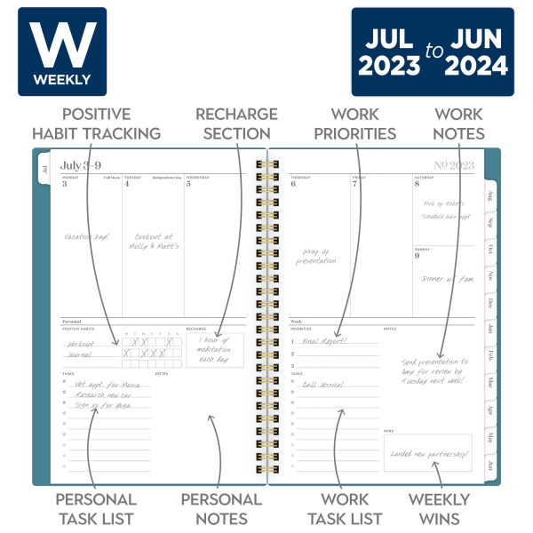 slide 7 of 8, Cambridge WorkStyle Balance Academic 2023-2024 Weekly Monthly Planner, Teal, Small, 5 1/2" x 8 1/2", 1 ct