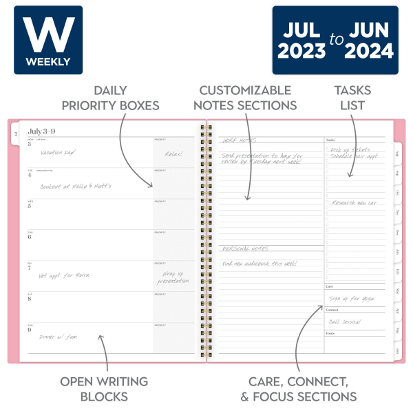 slide 3 of 8, Cambridge WorkStyle Focus Academic 2023-2024 Weekly Monthly Planner, Pink, Large, 8 1/2" x 11", 11 in