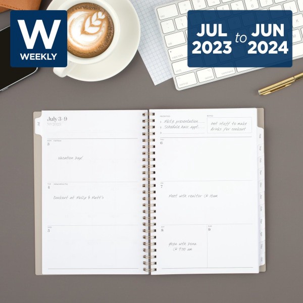 slide 7 of 8, Cambridge Workstyle Classic Academic Weekly/Monthly Planner, 5-1/2'' X 8-1/2'', Taupe, July 2023 To June 2024, 1606-200A-45, 1 ct