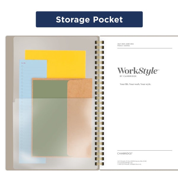 slide 6 of 8, Cambridge Workstyle Classic Academic Weekly/Monthly Planner, 5-1/2'' X 8-1/2'', Taupe, July 2023 To June 2024, 1606-200A-45, 1 ct