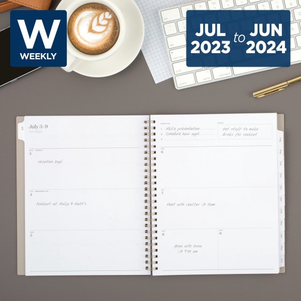 slide 2 of 8, Cambridge Workstyle Classic Academic Weekly/Monthly Planner, 7" X 8-3/4", Taupe, July 2023 To June 2024, 1606-805A-45, 7 in