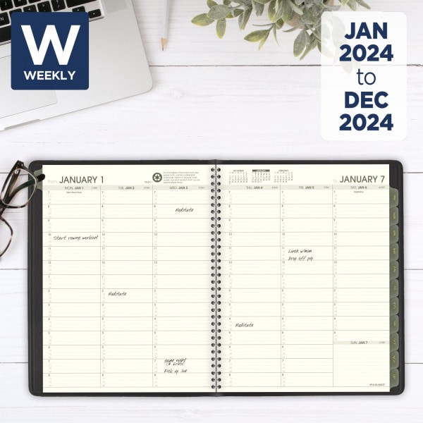 slide 2 of 8, At-A-Glance Recycled Weekly/Monthly Appointment Book Planner, 8-1/4'' X 11'', 100% Recycled, Black, January To December 2024, 70950G05, 1 ct