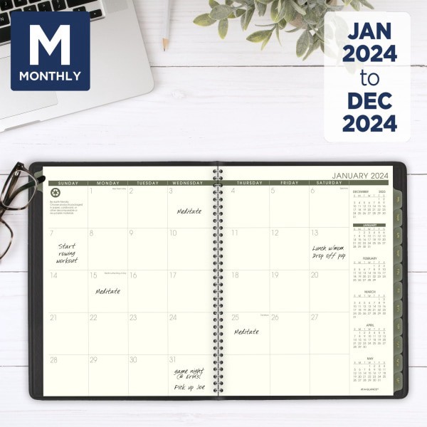 slide 3 of 8, At-A-Glance Recycled Weekly/Monthly Appointment Book Planner, 8-1/4'' X 11'', 100% Recycled, Black, January To December 2024, 70950G05, 1 ct