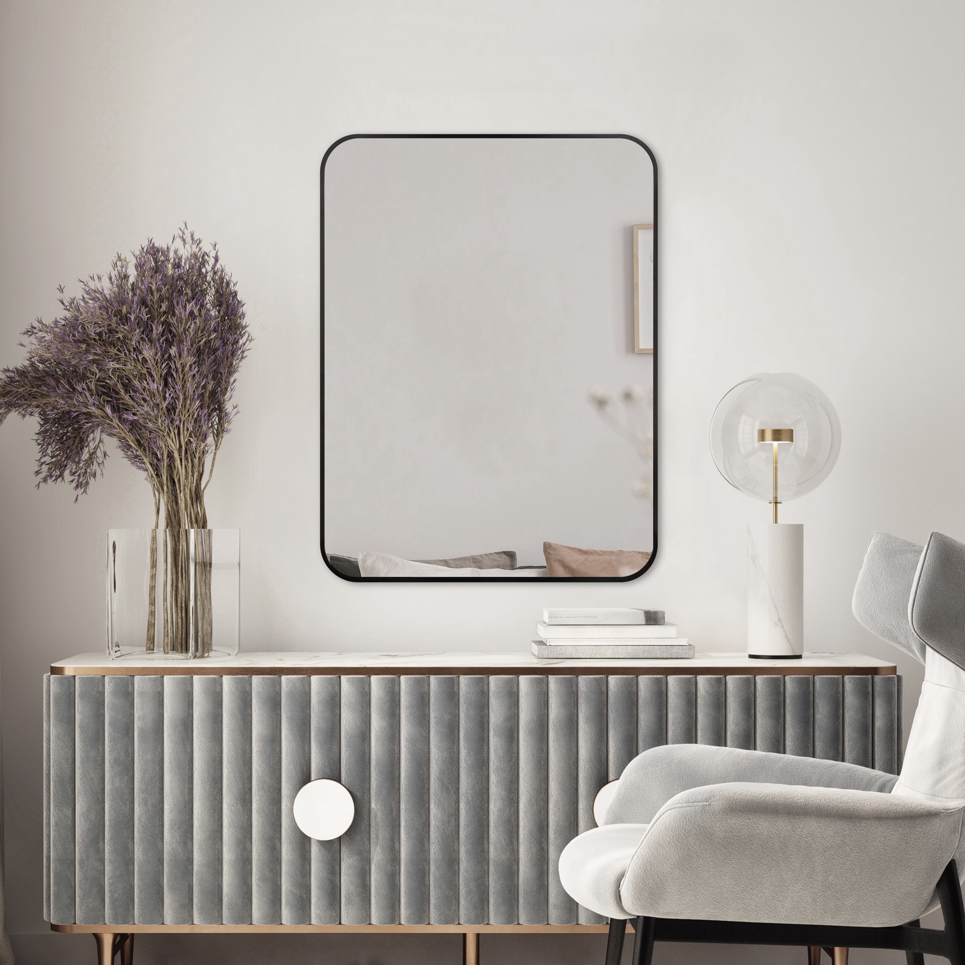 slide 4 of 5, 18" X 24" Black Rounded Corner Metal Decorative Mirror By Ashland, 18 in x 24 in
