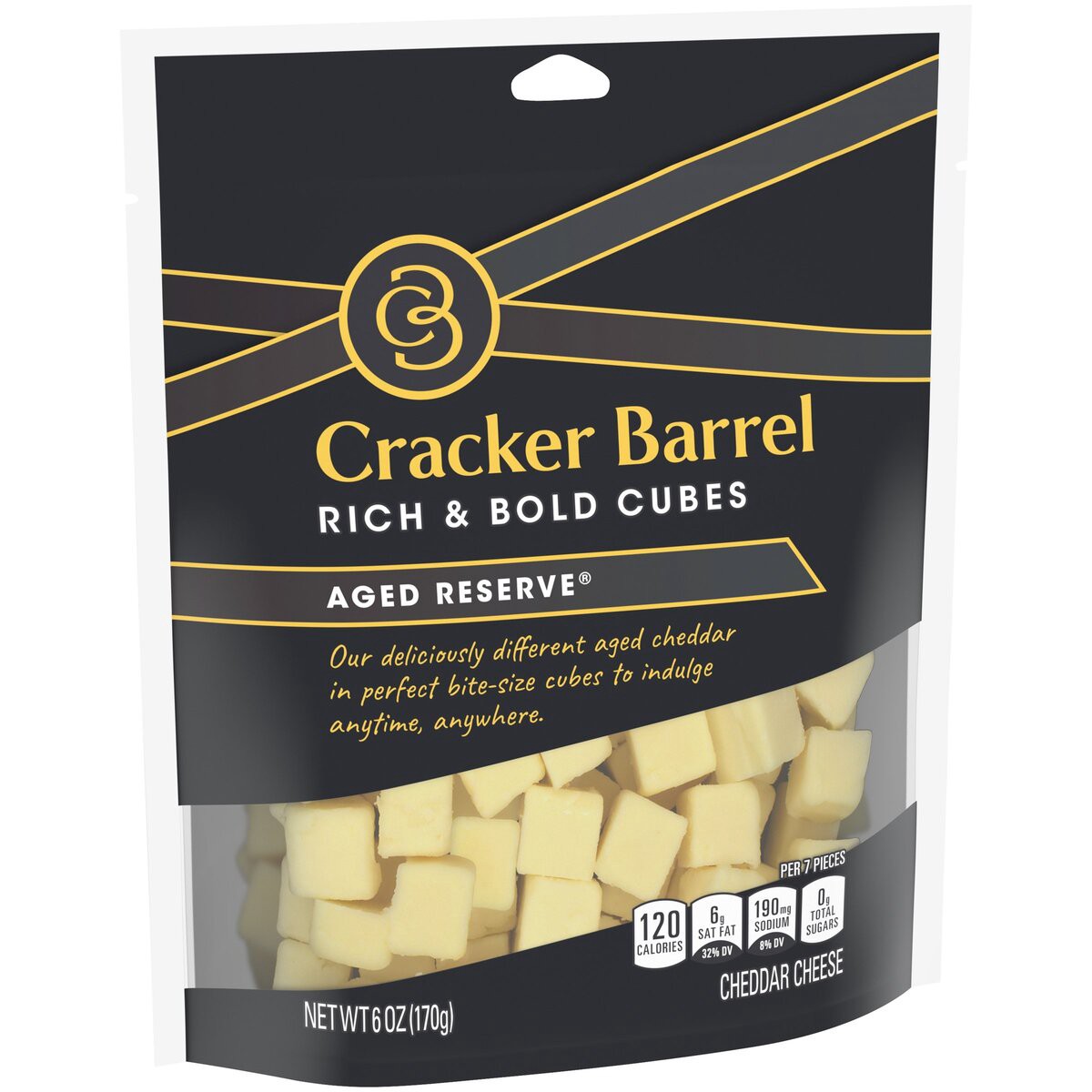 slide 3 of 8, Cracker Barrel Aged Reserve Cheddar Cheese Cubes, 6 oz Pouch, 6 oz