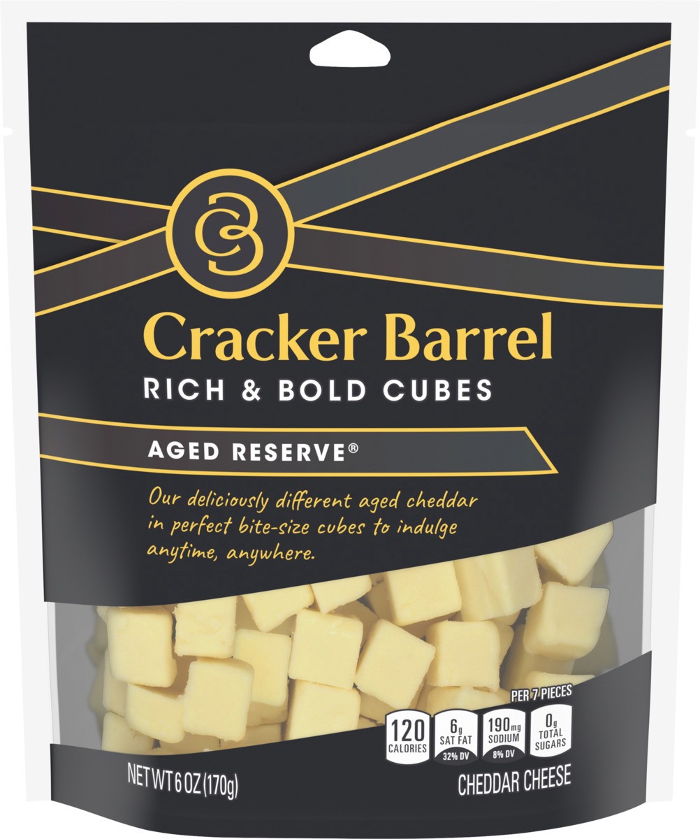 slide 6 of 8, Cracker Barrel Aged Reserve Cheddar Cheese Cubes, 6 oz Pouch, 6 oz