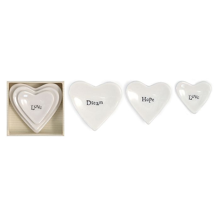 slide 1 of 1, Two's Company Love, Hope, Dream'' Stackable Heart Ring Dish'', 3 ct