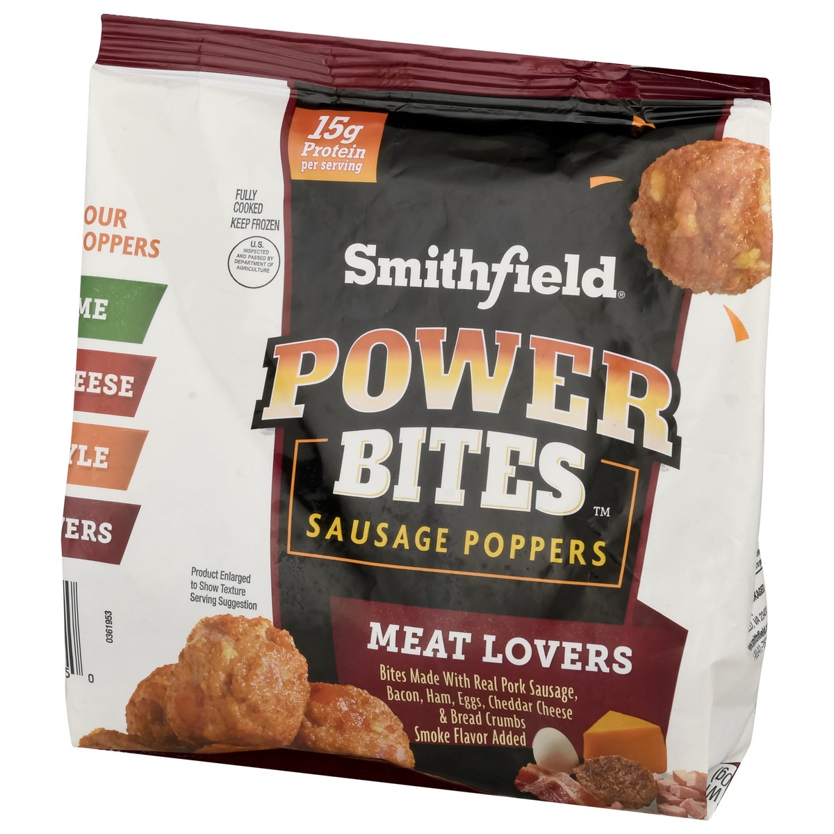 slide 3 of 9, Smithfield Power Bites Meat Lovers Sausage Poppers 12 oz, 12 oz