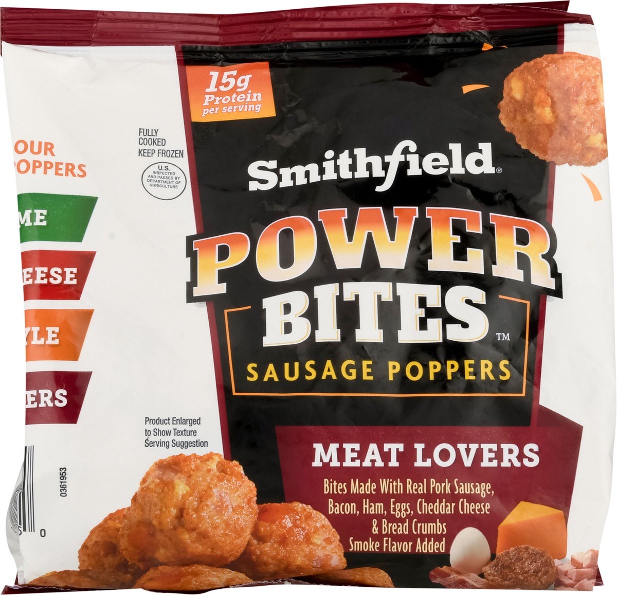 slide 6 of 9, Smithfield Power Bites Meat Lovers Sausage Poppers 12 oz, 12 oz
