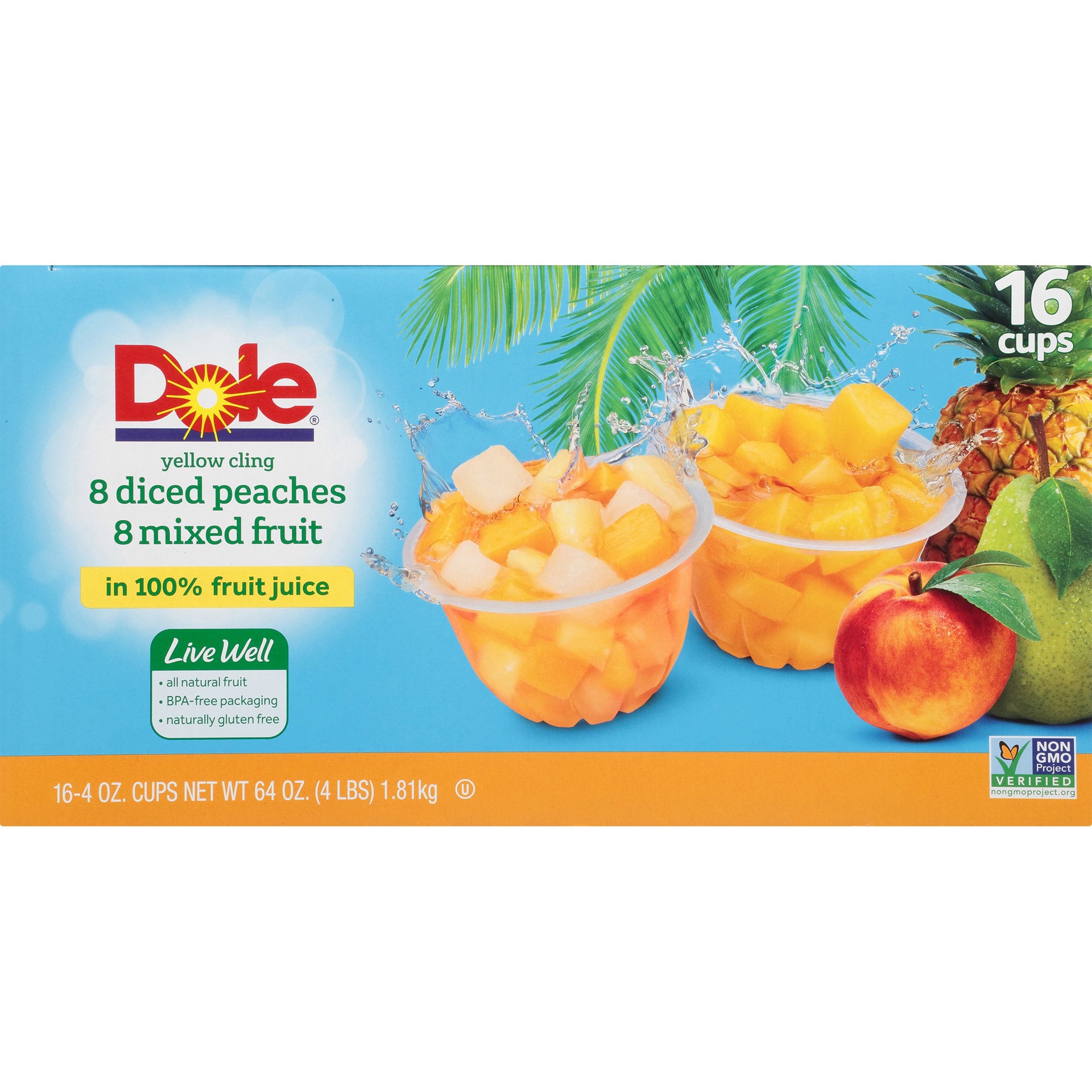 slide 1 of 1, Dole Diced Fruit Cup, Variety Pack, 4 oz, 16 count, 