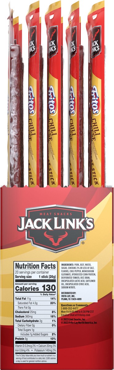 slide 4 of 9, Jack Link's Meat Sticks Fritos Chili Cheese 0.92 Oz, 20 Count, 20 ct