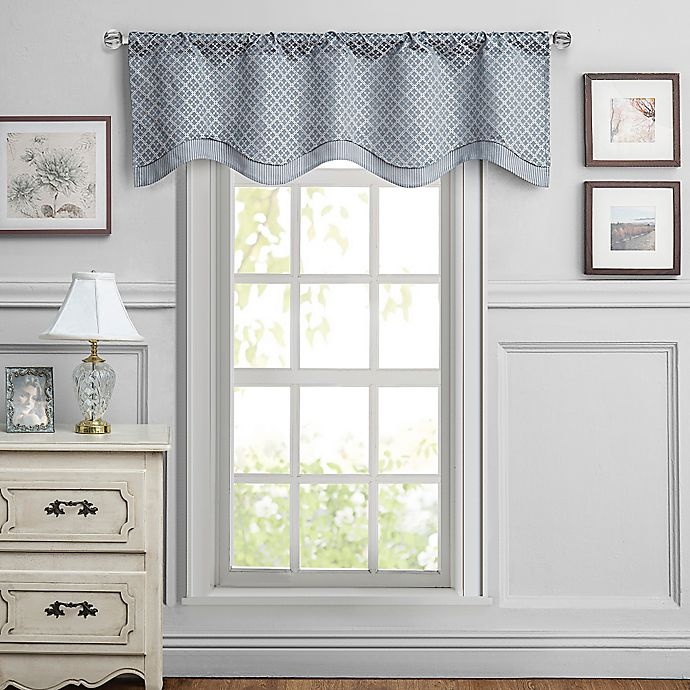 slide 2 of 2, Waterford Linens Campbell Double Scalloped Window Valance - Dusty Blue, 1 ct