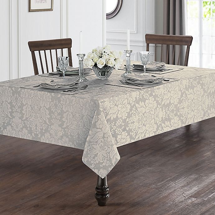 slide 3 of 3, Waterford Linens Berrigan Oblong Tablecloth - Silver, 70 in x 84 in